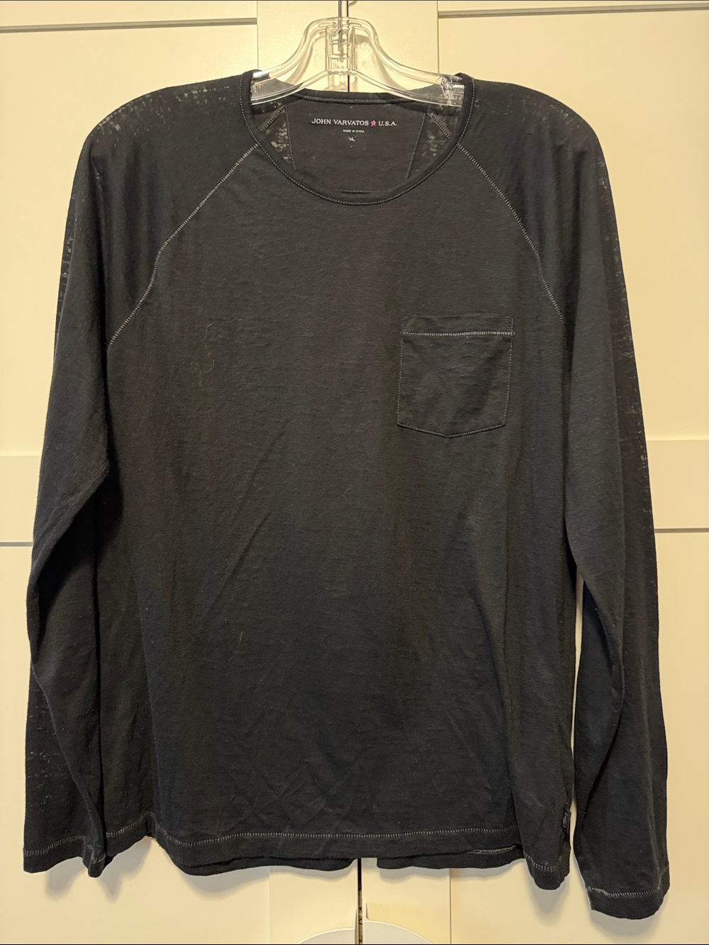 John Varvatos Black Long-Sleeve Pocket Crew size large